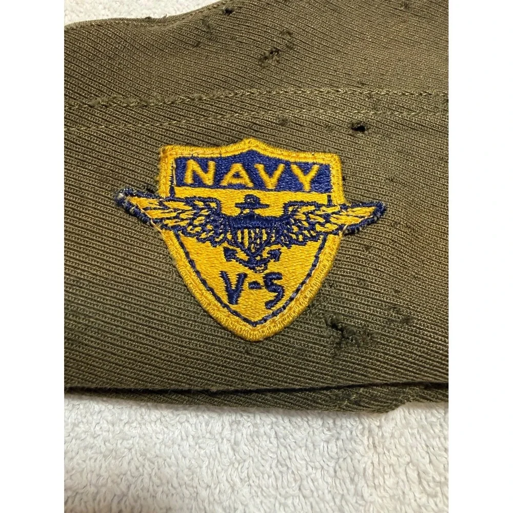 VTG US Navy V-5 Pilot Training Garrison Cap Olive Drab Wool Military Hat WWII